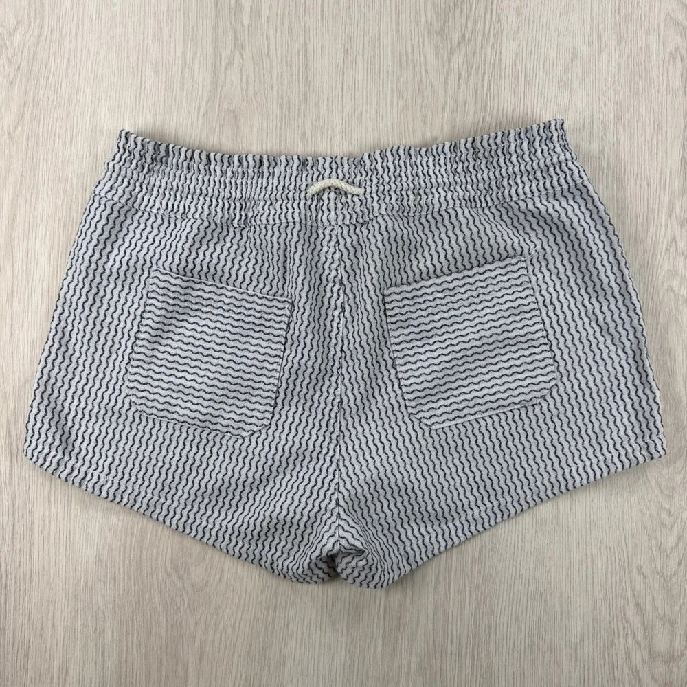 Shorts Cali 1850 Women Medium White Navy Stripe Cotton Beach Drawstring Coastal